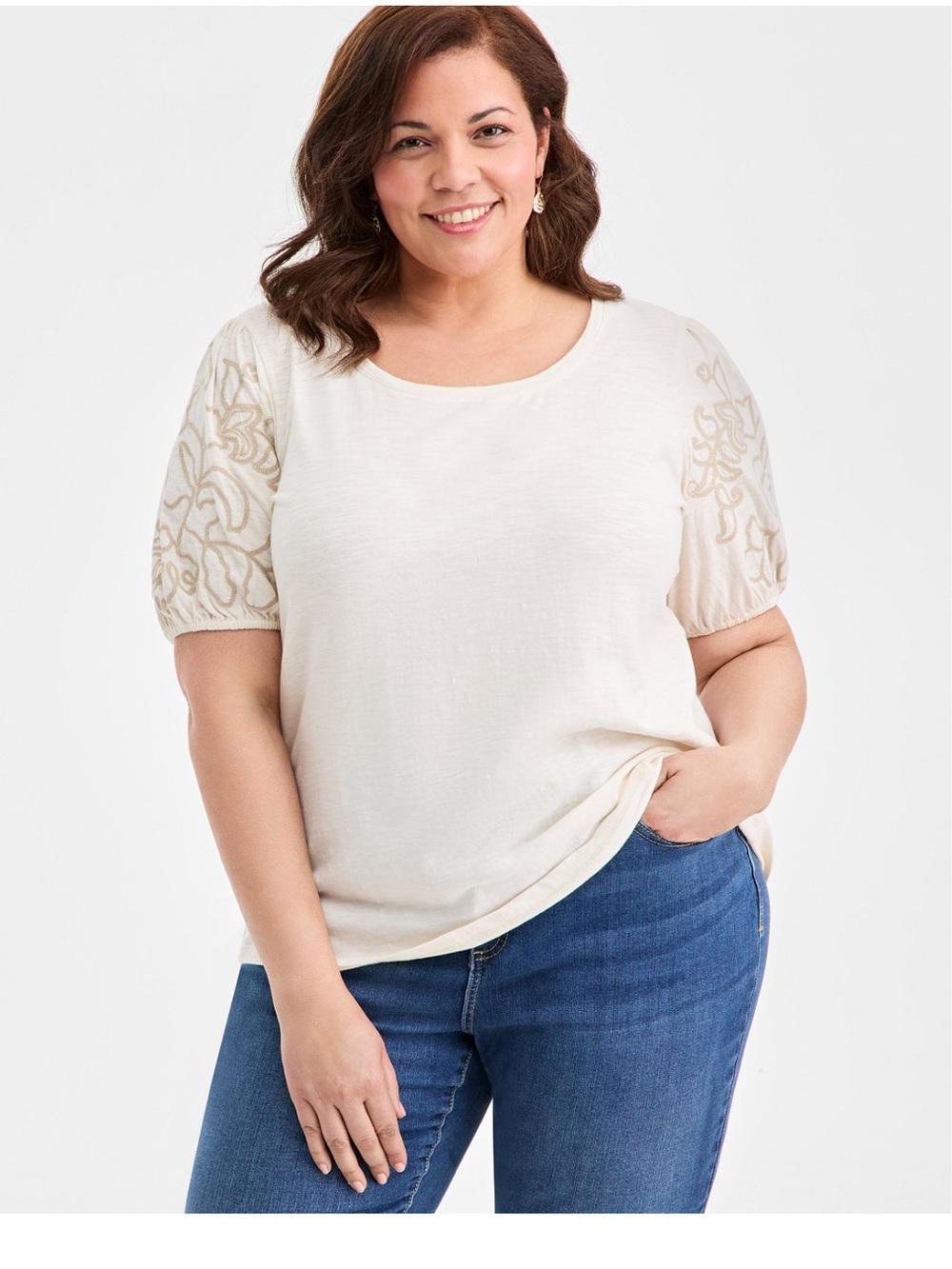 Embroidered Puff Sleeve Cream Top by Style & Co • Size 2X • NWT - Picture 6 of 6